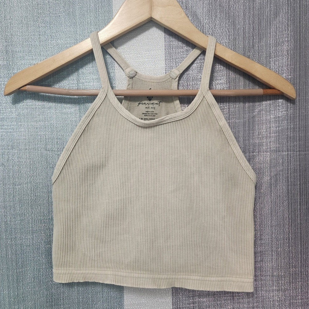Free People Movement Happiness Run Crop Tank Beige Ribbed Seamless M/L yoga gym